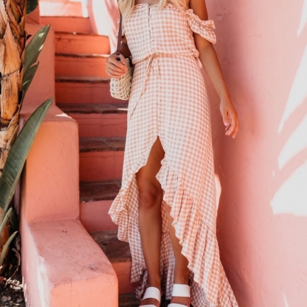 Vici Checkered Button-Up Top in Brown and White